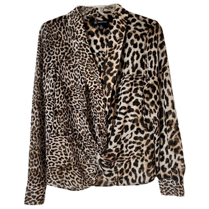 INC Women's Animal Print Top Long Sleeve Blouse surplice neckline Size Medium